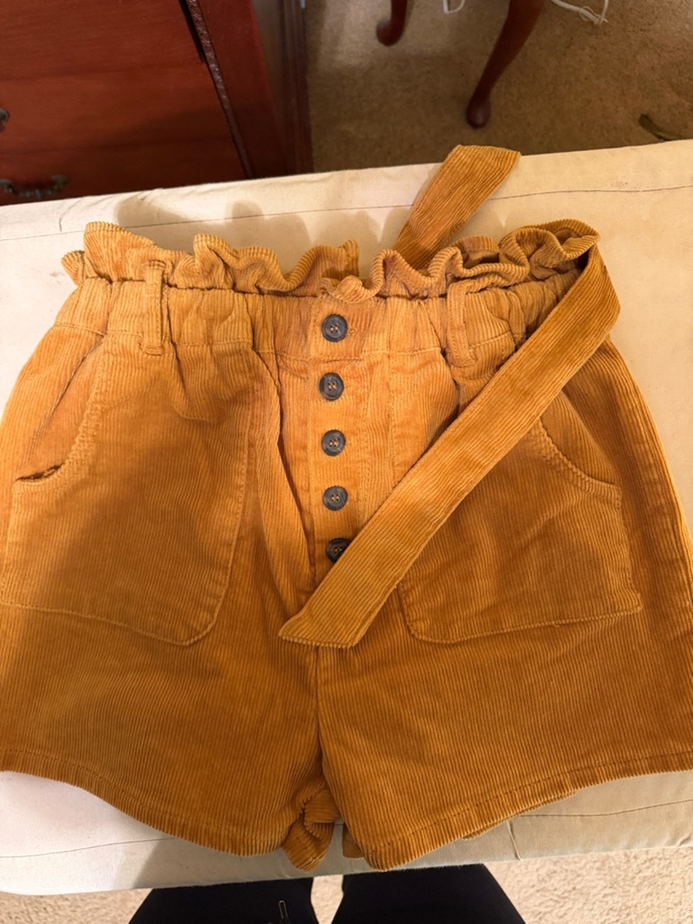 Love Tree Mustard Corduroy Paperbag Waist Shorts
